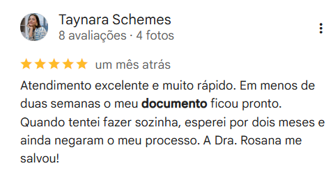 Depoimento de cliente no Google